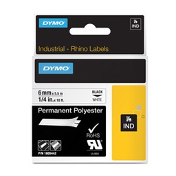 [72186] NASTRO POLIESTERE PERMANENTE 12mm x 5.5mt nero su bianco 18483 RHINO