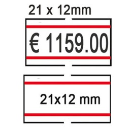 [74891] PACK 10 ROTOLI 1000 ETICH. 21x12mm BIANCO REMOV. con RIGHE ROSSE Printex
