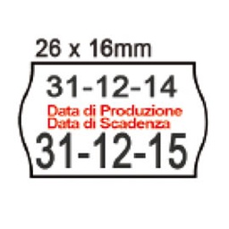 [74908] PACK 10 ROTOLI 1000 ETICH. 26x16mm ONDA ''data produz...'' BIANCO PERM. Printex