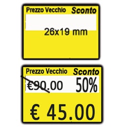 [74913] PACK 10 ROTOLI 600 ETICH. 26x19mm ''Taglio prezzo...'' GIALLO PERM. Printex