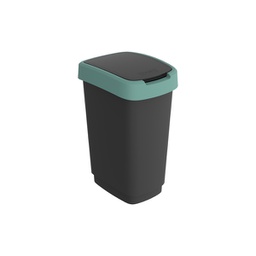[97443] Pattumiera 25LT in PPL Nero/Verde scuro con coperchio basculante Rotho