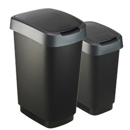 [74035] PATTUMIERA 50LT in PPL Nero/Grigio COPERCHIO BASCULANTE ROTHO