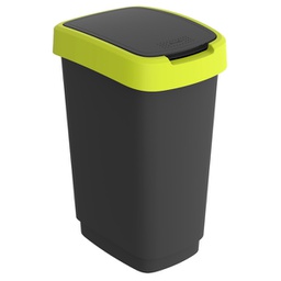 [97448] Pattumiera 50LT in PPL Nero/verde lime coperchio basculante Rotho