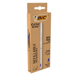 [92065] Penna sfera con cappuccio CristalÂ® Re'New 1mm blu BICÂ®