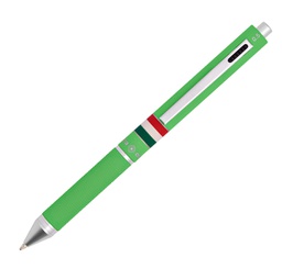 [94552] Penna sfera scatto multifunzione QUADRA fusto verde chiaro gommato Italia OSAMA