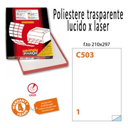 [62428] Poliestere adesivo C/503 trasparente lucido 50fg A4 210x297mm (1et/fg) laser