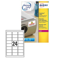 [58164] Poliestere adesivo extra L6141 bianco 20fg A4 63,5x33,9mm (24et/fg laser Avery