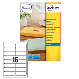 [45204] Poliestere adesivo J8562 trasparente 25fg A4 99,1x34mm (16et/fg) Inkjet Avery
