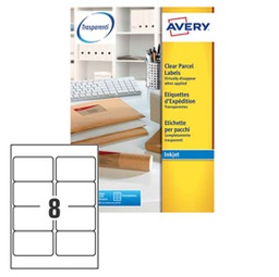 [70136] Poliestere adesivo J8565 trasparente 25fg A4 99,1x67,7mm (8et/fg inkjet Avery