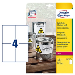 [96944] Poliestere adesivo L4719 bianco 20fg A4 105x148mm (4et/fg laser Avery