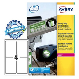 [47692] Poliestere adesivo L4774 bianco 20fg A4 99,1x139mm (4et/fg laser Avery