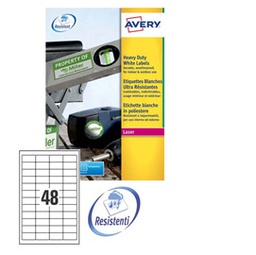[47695] Poliestere adesivo L4778 bianco 20fg A4 45,7x21,2mm (48et/fg laser Avery