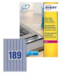 [47697] Poliestere adesivo L6008 argento 20fg A4 25,4x10mm (189et/fg laser Avery