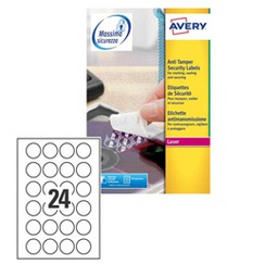 [49698] Poliestere adesivo L6112 bianco antimanomissione 20fg A4 D40mm (24et/fg)laser