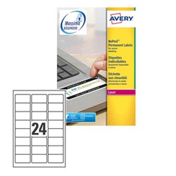 [78376] Poliestere adesivo L6146 bianco antim. 20fg A4 63,5x33,9mm (24et/fg laser Avery