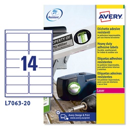 [63344] Poliestere adesivo L7063 bianco 20fg A4 99,1x38,1mm (14et/fg laser Avery