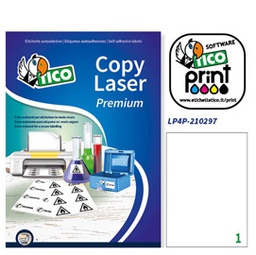 [68740] Poliestere adesivo LP4P bianco 70fg A4 210x297mm (1et/fg laser Tico