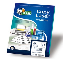 [68738] Poliestere adesivo LP4P bianco 70fg A4 70x36mm (24et/fg laser Tico