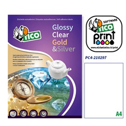 [61886] Poliestere adesivo PC4 trasparente 100fg A4 210x297mm (1et/fg laser Tico