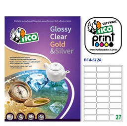 [68737] Poliestere adesivo PC4 trasparente 100fg A4 61x286mm (27et/fg laser Tico