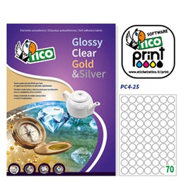 [68735] Poliestere adesivo PC4 trasparente 100fg A4 D25mm (70et/fg laser Tico