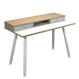 [92387] Postazione Home-Office con sopralzo 120x60xH74,4cm gambe metallo Bianco/Rovere