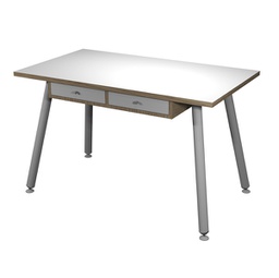 [92389] Postazione Home-Office con sottopiano 120x60xH74,4cm gambe metal Bianco/Rovere
