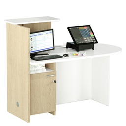 [86659] Postazione Reception Concept DX L143 x P83 x H117cm bianco/rovere