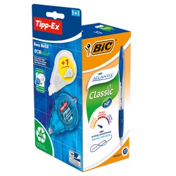 [89195] Promo box 12 penne sfereBic Atlantis Classic blu + 1 correttore Tipp-ex+refill
