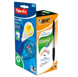 [89194] Promo box 12 penne sfereBic Atlantis Classic nero + 1 correttore Tipp-ex+refill