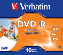 [VERBDVD-R4716J] SCATOLA 10 DVD-R J.CASE 16X 4.7GB 120MIN. WIDE PHOTO STAMP INK-JET