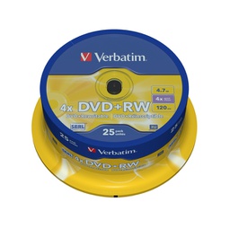 [VERBDVDRW47SP] SCATOLA 25 DVD+RW SPINDLE 4X 4.7GB 120MIN. SERIGRAFATO