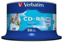 [VERBCDR70052SK] SCATOLA 50 CD-R BULK DATALIFEPLUS SPIND. 1X-52X 700MB STAMP.WIDE INKJET PHOTO