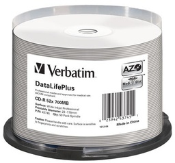 [VERBCDR70052WI] SCATOLA 50 CD-R BULK DATALIFEPLUS SPIND. 1X-52X 700MB STAMP.WIDE INKJET PHOTO