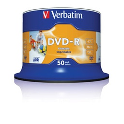 [VERBDVD-R4716S] SCATOLA 50 DVD-R SPINDLE BULK 16X 4.7GB 120MIN. STAMPABILE WIDE MATT INKJET