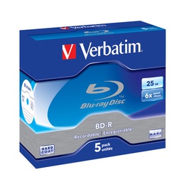 [VERBDVDBD-R25C] SCATOLA 5 DVD BLU RAY BD-R SL 25GB 6X JEWEL CASE MABL WHITE/BLU