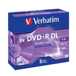 [VERBDVDR858X] SCATOLA 5 DVD+R DUAL LAYER 8X 8.5GB 240MIN. SERIGRAFATO JEWEL CASE