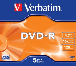[VERBDVD-R4716X] SCATOLA 5 DVD-R JEWEL CASE 16X 4.7GB 120MIN. SERIGRAFATO