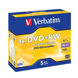 [VERDVDRW474XK] SCATOLA 5 DVD+RW JEWEL CASE 4X 4.7GB 120MIN. SERIGRAFATO