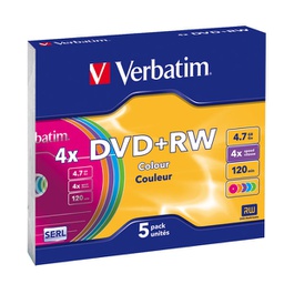 [VERDVDRW474XC] SCATOLA 5 DVD+RW SLIM 4X 4.7GB 120MIN. COLORE