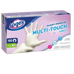 [90959] Scatola da 100 guanti monouso in vinile NON talcato Tg. M/L Logex