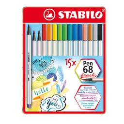 [89131] Scatola metallo 15 pennarelli PEN 68 Brush Stabilo