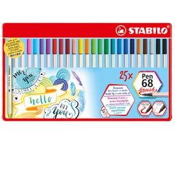 [89132] Scatola metallo 25 pennarelli PEN 68 Brush Stabilo