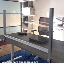 [90448] Schermo protettivo da scrivania H60xL102cm con morsetto alluminio silver