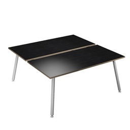 [92421] Scrivania a 2 postazioni contrap. 140x166cm Bianco/ Nero venato Skinny Metal