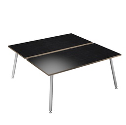 [92427] Scrivania a 2 postazioni contrap. 180x166cm Bianco/Nero venato Skinny Metal