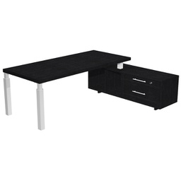 [96986] Scrivania dir. c/mobile serv. 210x90cm PRESTIGE QUADRO nero venato/bianco
