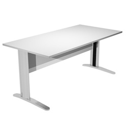 [74359] SCRIVANIA LINEARE 140X80cm GRIGIO - fianchi vernic. effetto cromato EASY
