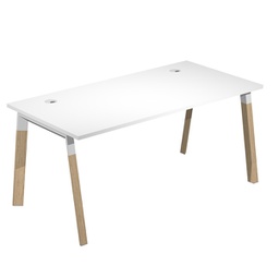 [94059] Scrivania Woody Superior 180x80cm piano bianco/gambe bimat. metal/massello