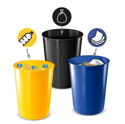 [90198] Set 3 Cestini raccolta differenziata 40Lt giallo-blu-nero 1333 Cep